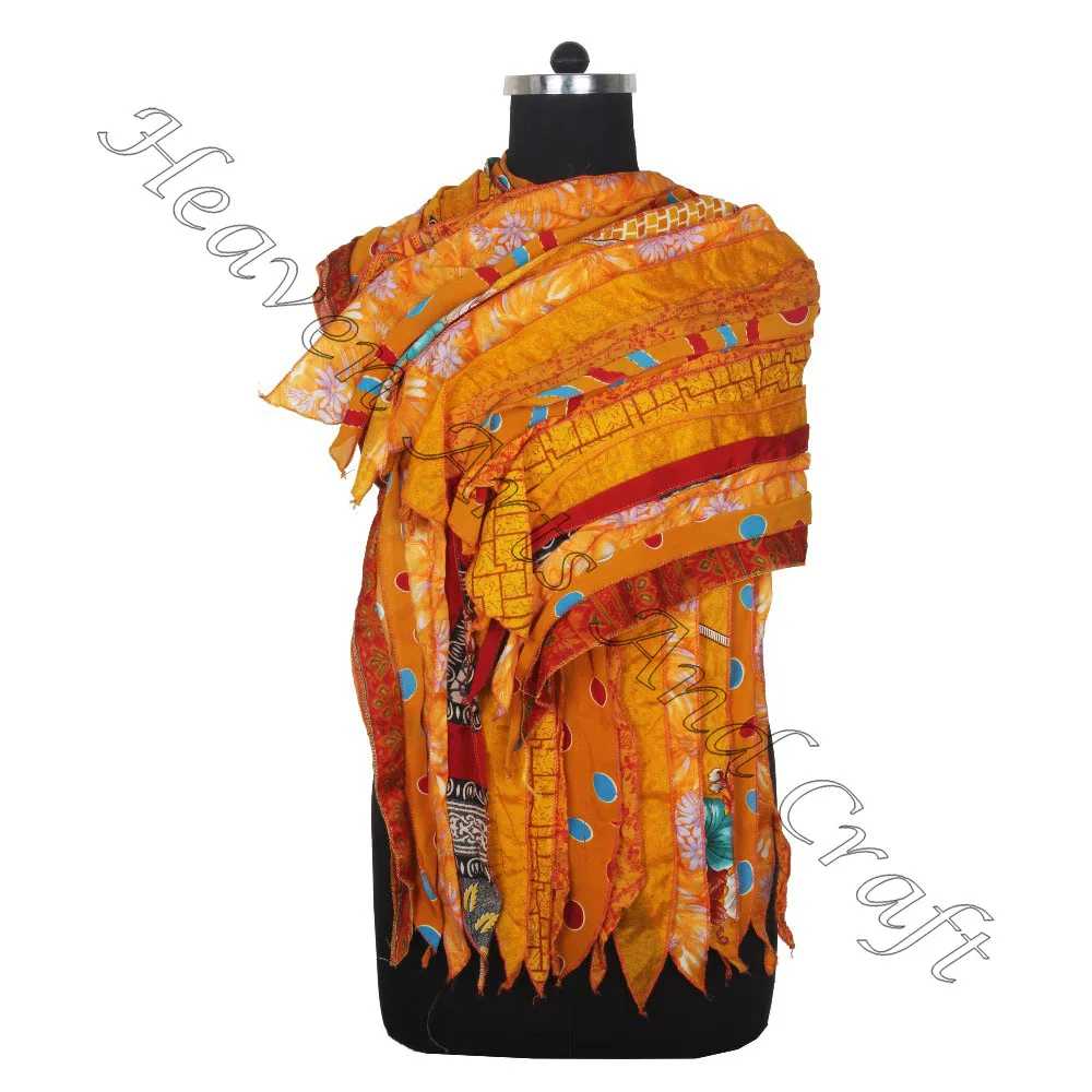 Indian Wholesale 15 Strips Silk Stole Scarves & Shawls Direct From Manufacturer Sari Patches Reversible Scarf Colorful Striped