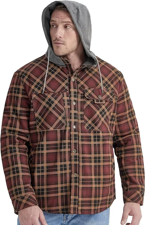 100% Cotton Heavyweight Autumn Winter Long Sleeve Buffalo Plaid Flannel Shirt Jacket for Men Clothing Checks Overshirt Jacket