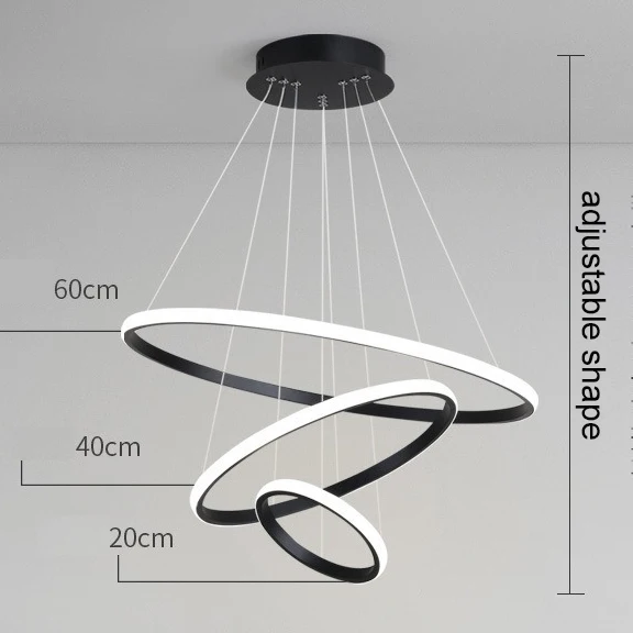 lustre Led Adjustable 3 4 5 Circle Crystal Modern Ceiling Lighting Fixture 3 Color Dimmable Pendant Chandelier for Dining Room