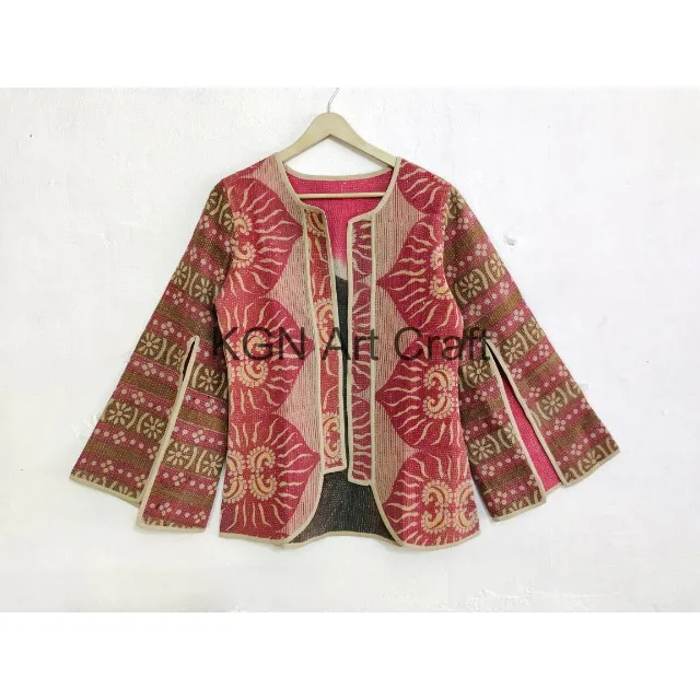 Винтажная Женская Стеганая куртка XXL Kantha из хлопковой замши с принтом короткое одеяло