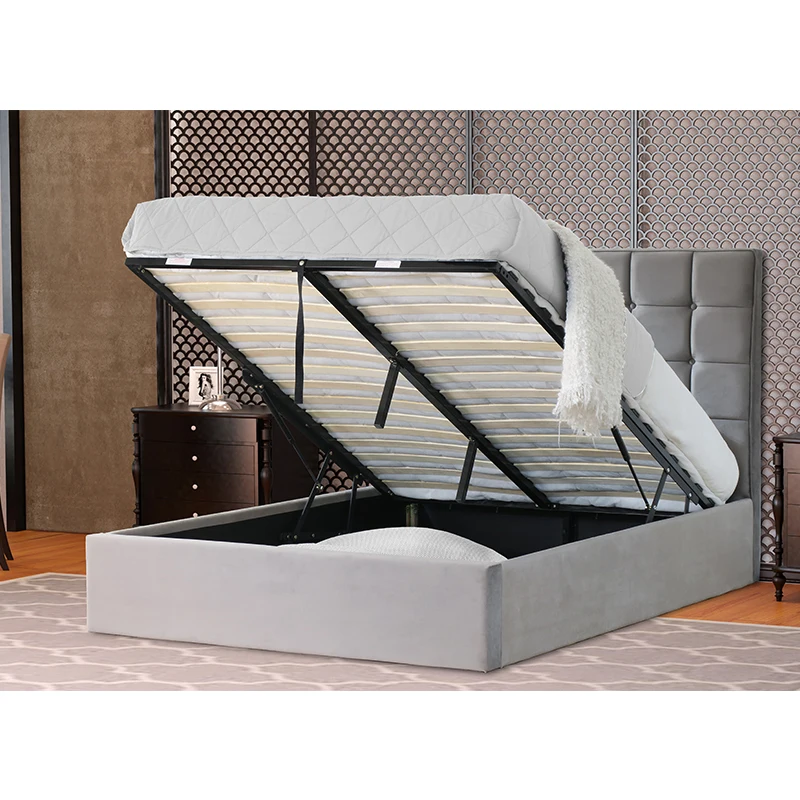 Wholesale KENSINGTON Upholstered Ottoman Bed Grey Velvet Fabric Texture Modern Simple Design Perfect for Hotel Villa