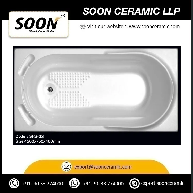 Indian Export Quality White Color Bathtub for Hotel and Home Application with Fancy Style Washroom Bathtub from India