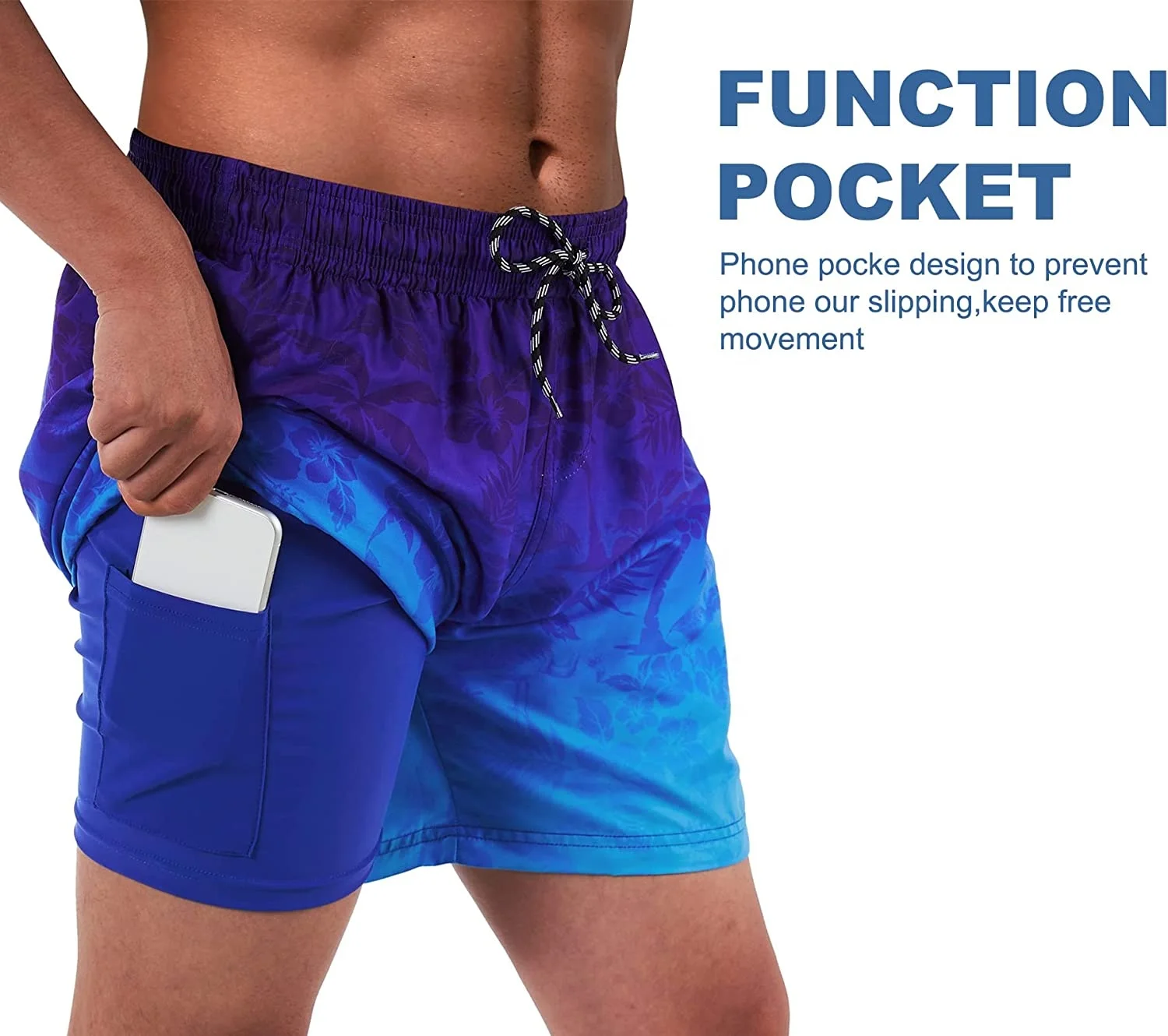 Mens Swim Trunks with Compression Liner Quick Dry Bathing Suit Lightweight Sublimated Swimming Shorts