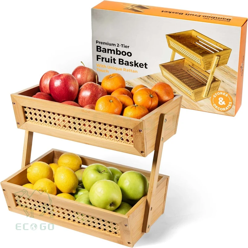 Natural Bamboo Custom Fruit Bowl Basket Food and Vegetables Holder Fruit Basket Drainer Rack Storage Fruit Basket