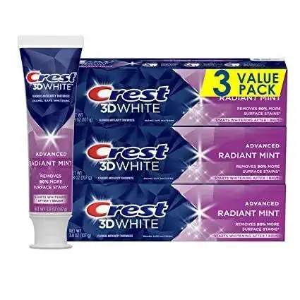 Crest 3DWhite Advanced Radiant Mint Teeth Whitening Toothpaste, 3.3 oz, 3 Pack