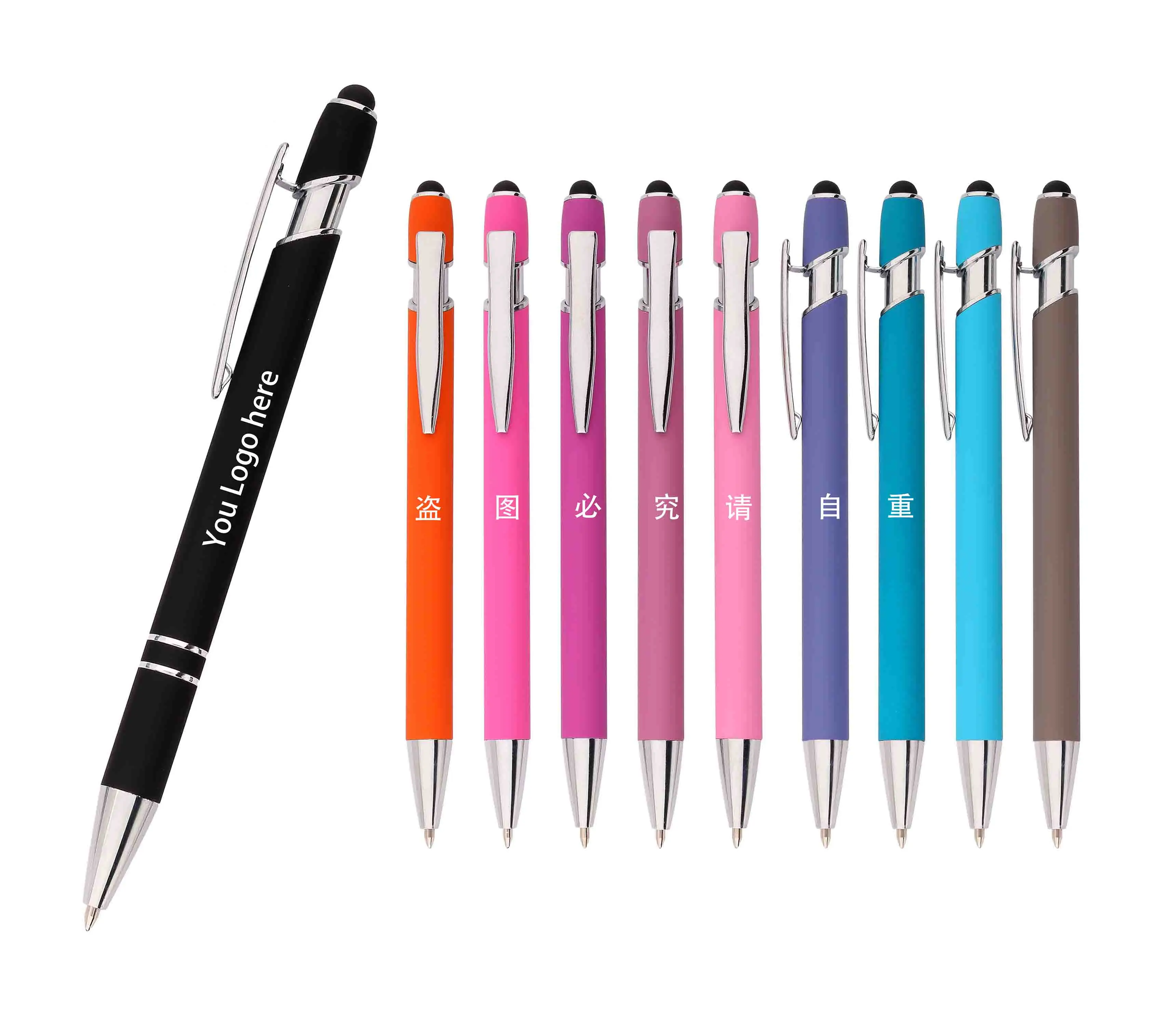 High quality white ballpoint pen ink blue promotional ball pen metal stainless steel pens