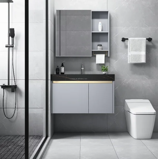 Luxury Bathroom Cabinet Storage Single Basin Sink Mirror Stainless Steel Wall-mounted Bathroom Vanities