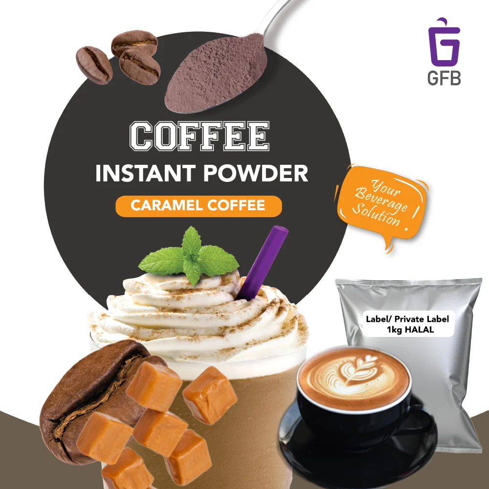 Malaysia Top Ranking Instant Coffee Flavor Powder 1kg Aromatic Smooth Caramel Coffee 2in1 Mix Powder 100% Halal  for HORECA Shop
