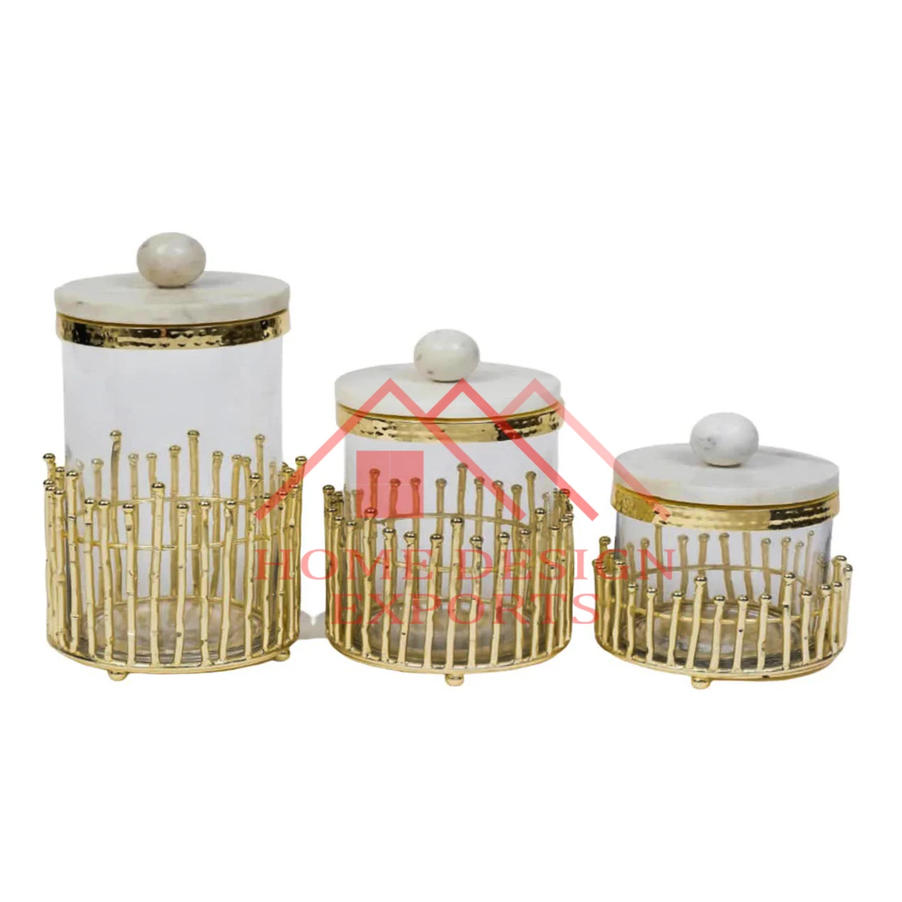 Luxury Brass and Glass Foods Biscuits/Cookies Canister Set of 3 for Kitchenware Equipment Unique Glass Foods Canisters Sets of 2