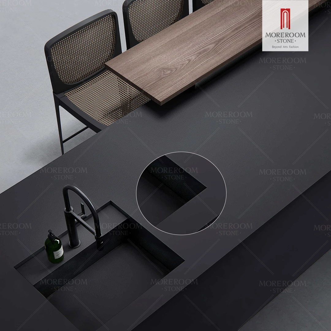 Luxury Texture Pure Black Marble Sintered Stone  Slab for Countertop
