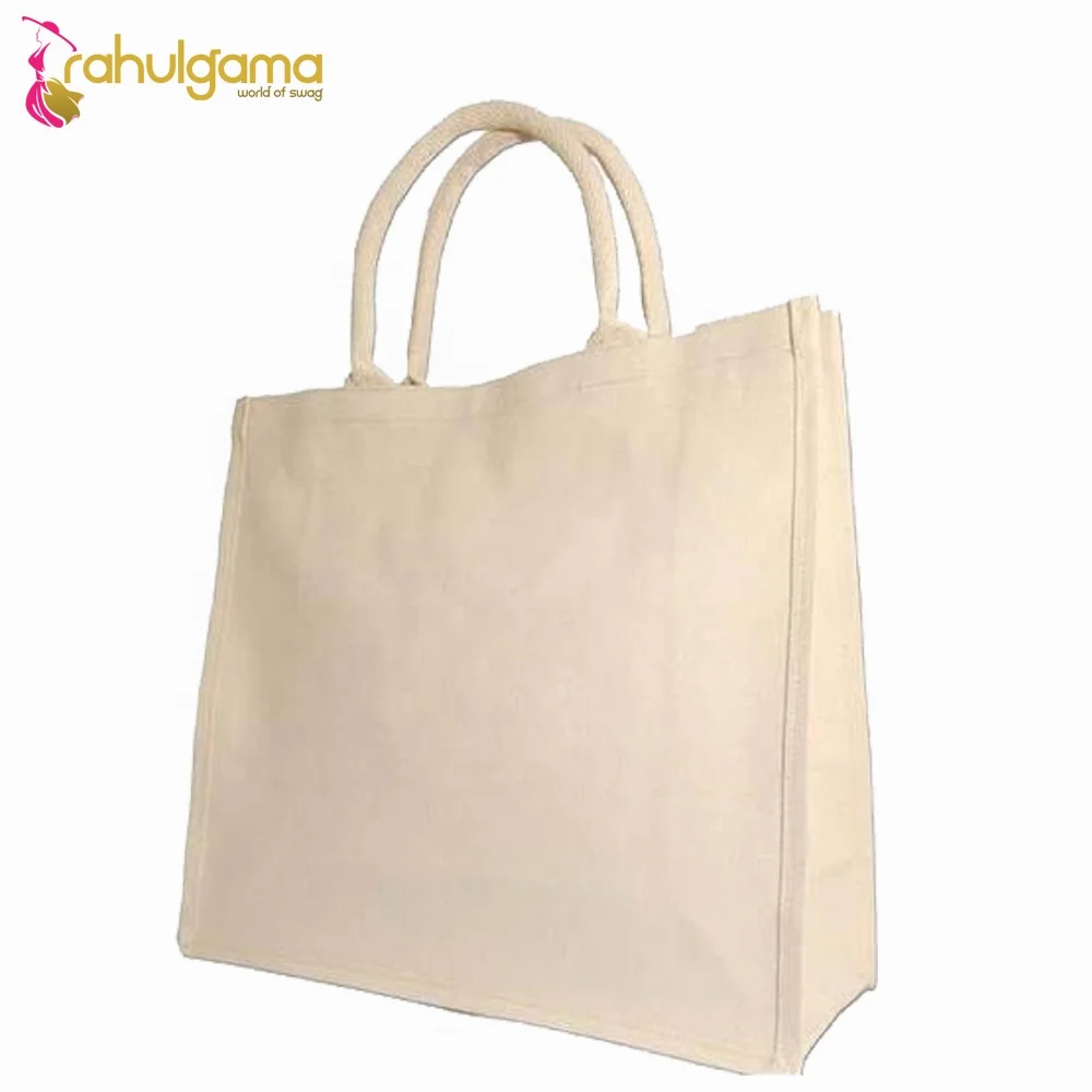 2024 Indian Manufacturer Wholesale Custom Jute Tote Bag Fashion Style Cotton Handle Fabric Shopping Travel Gift Logo Printed