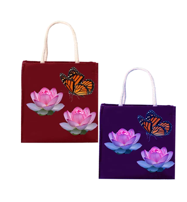 Eco friendly nice Printed Shopping large jute bag weaved padded handle brown color bag made in West Bengal