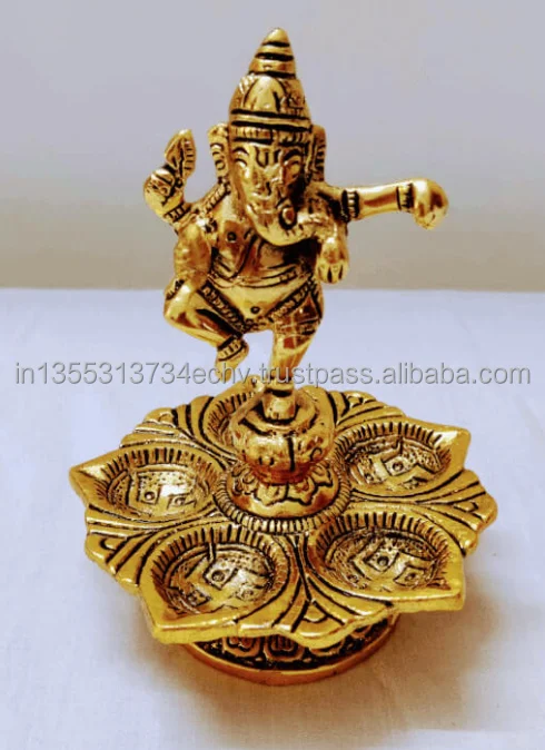 German Silver Golden Dancing Lord Ganesha With Diya Return Gift Diwali Diya Gold Oxidized Oil Lamp