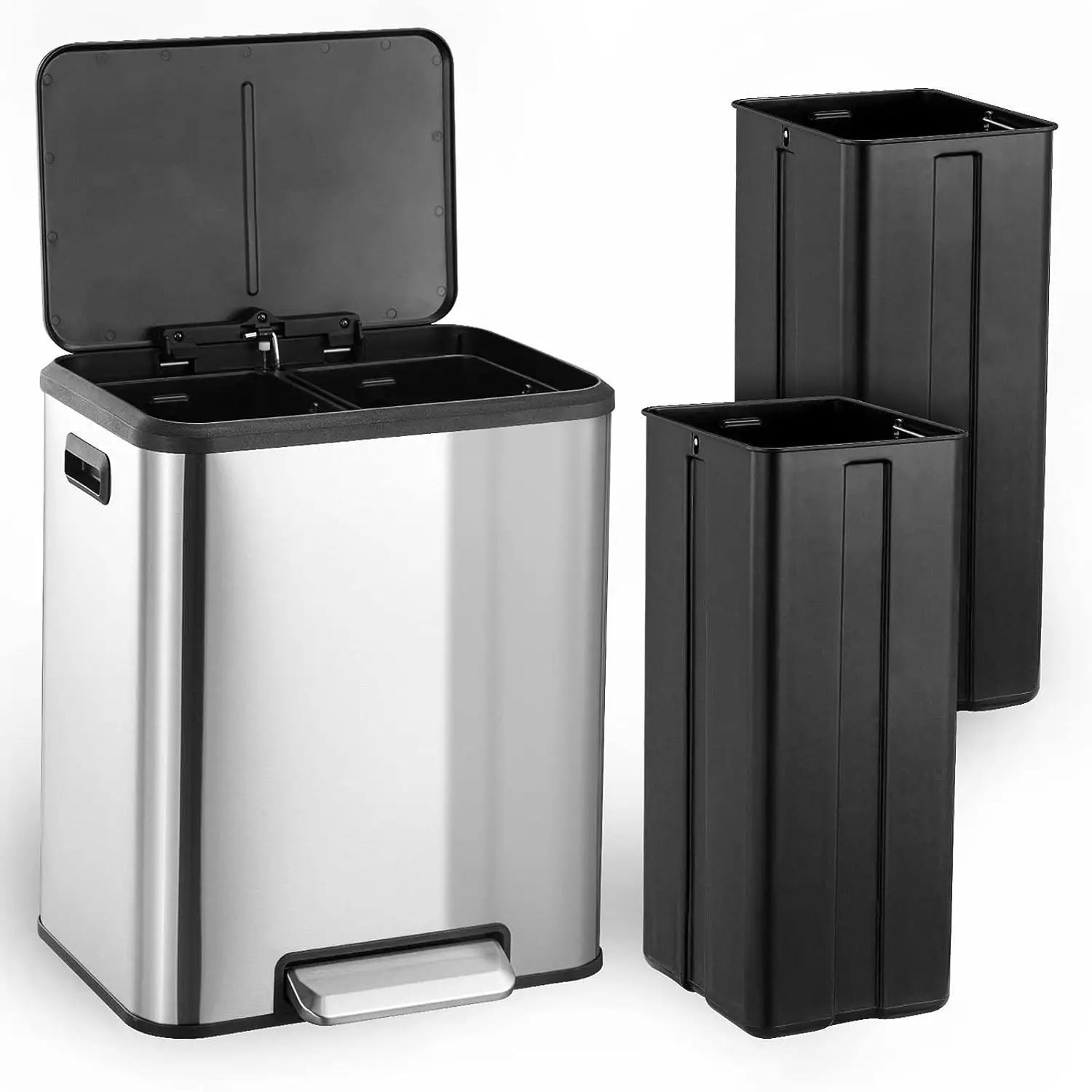 30 Liter/8 Gallon Rectangular  Stainless Steel Dual Compartment Kitchen Trash Can