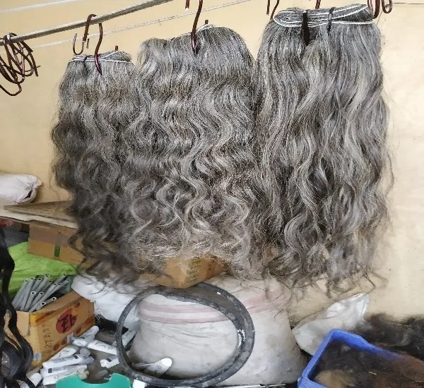 NATURAL GRAY RAW HAIR EXTENSION - RAW TEMPLE HAIR - CUTICLE ALIGNED SINGLE DONOR RAW GRAY HAIR