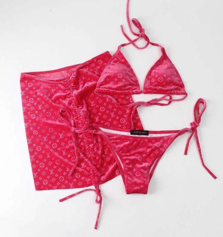 NEW STOCK 2Colors 3Pieces Luxury Brand Velvet Swimwear Sexy Girls Designer Bikini Set With Cover Ups