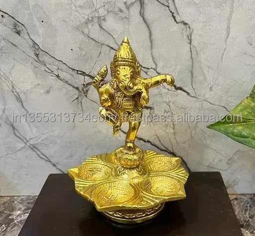 German Silver Golden Dancing Lord Ganesha With Diya Return Gift Diwali Diya Gold Oxidized Oil Lamp