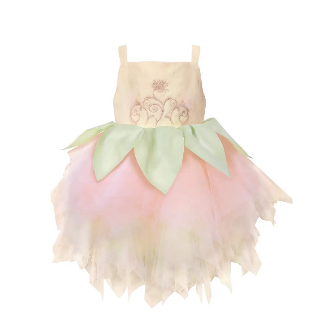 Fairy Style Hand Beading Sequin And Petals Machine Embroidery Baby Girl Dress Pink Sleeveless For Kid - Fairy Dress