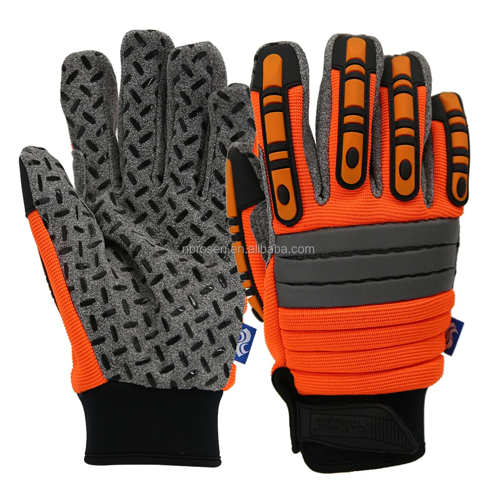 Microfiber Custom Logo High Visible Anti Impact Vibration Silicon Dot Palm Banding Stretchy Screen Touch Offshore Oil Gas Gloves