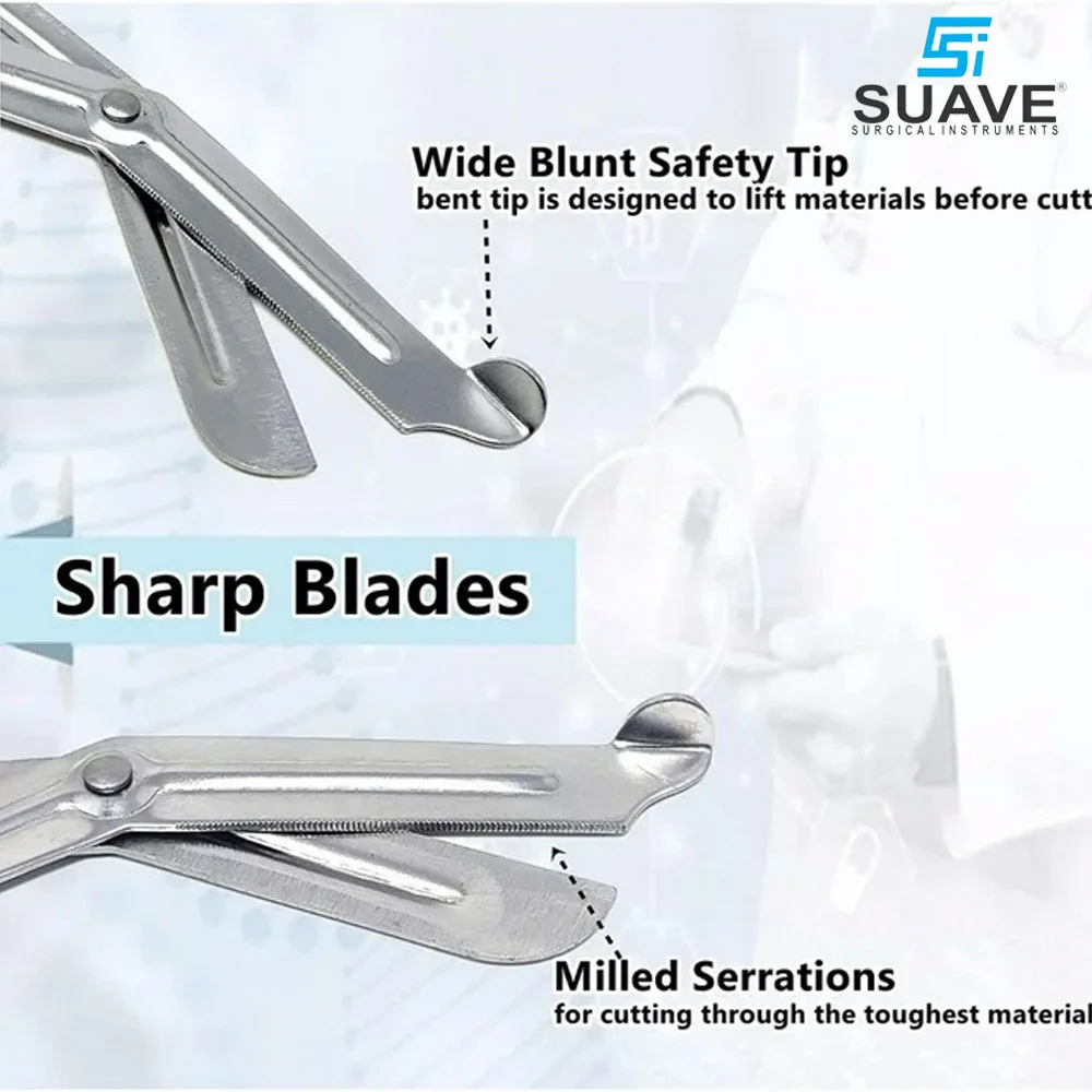 12 Pcs Black Handle Trauma Shears 7.25 Stainless Steel Use For Bandage EMT Nurses Trauma Scissors By SUAVE SURGICAL INSTRUMENTS