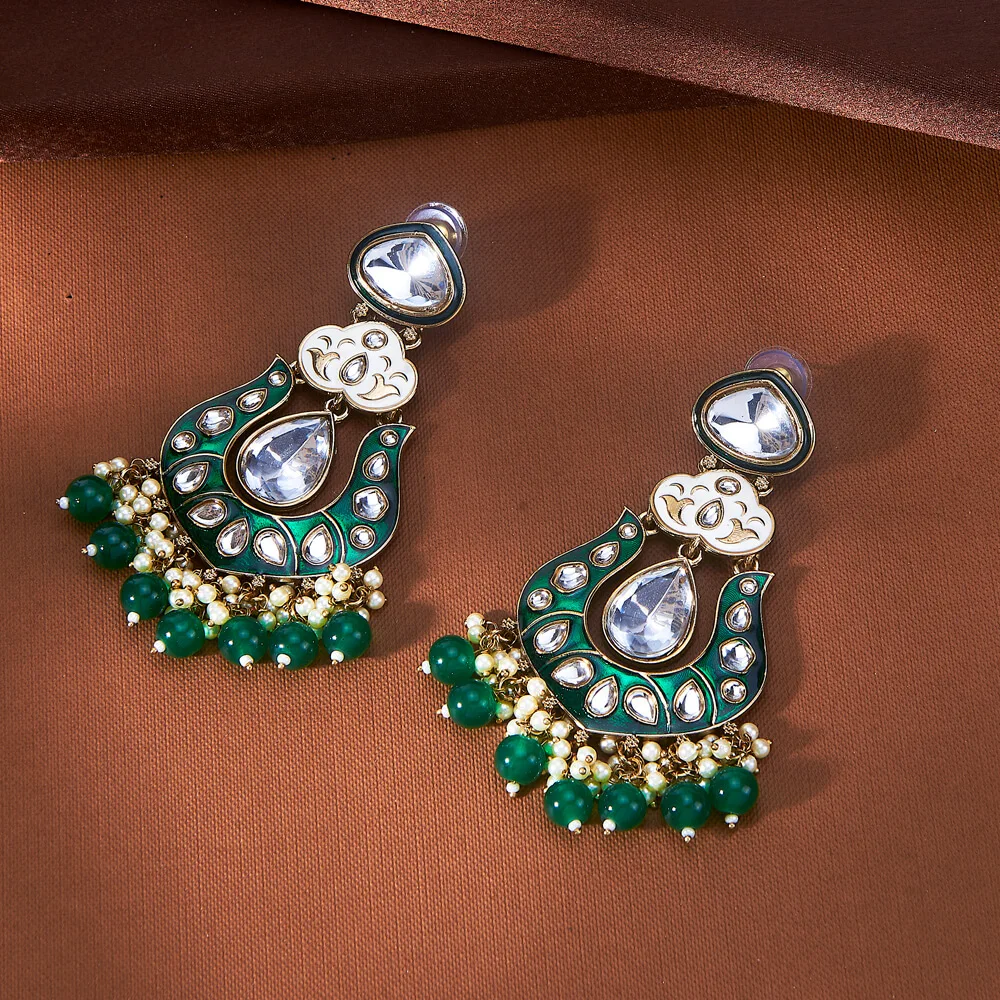 Indo Western Mehndi Plated Meenakari Style Beads Earring With Classic Look Wholesalers in India