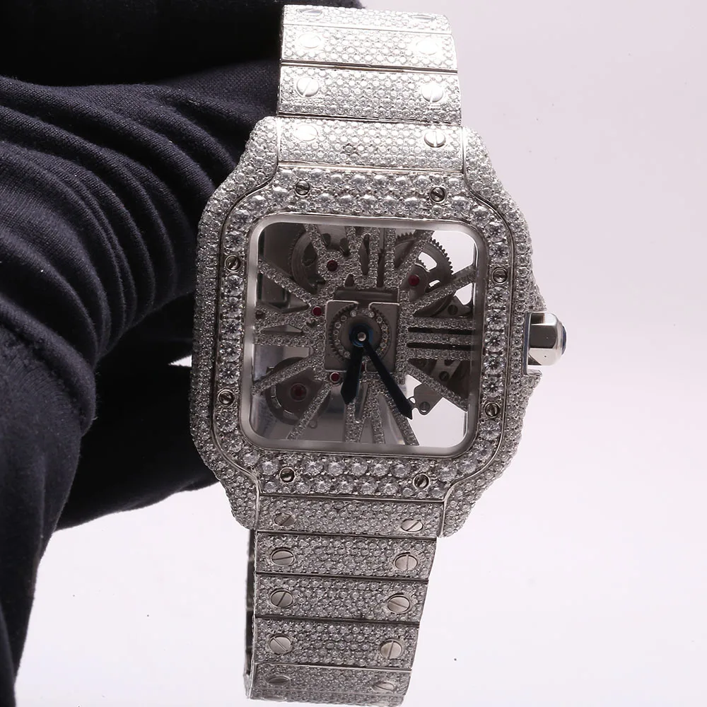 certified vvs gra hip hop gold full diamond customize case skeleton with couple stainless steel ladies s925 moissanite watch