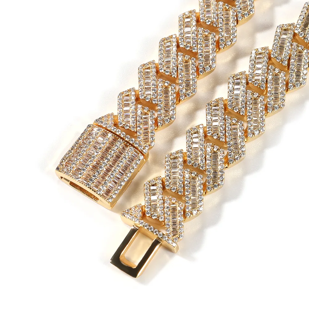 12mm Hiphop T Shape Baguette Zircon Bling Diamond Shape Cuban Chain