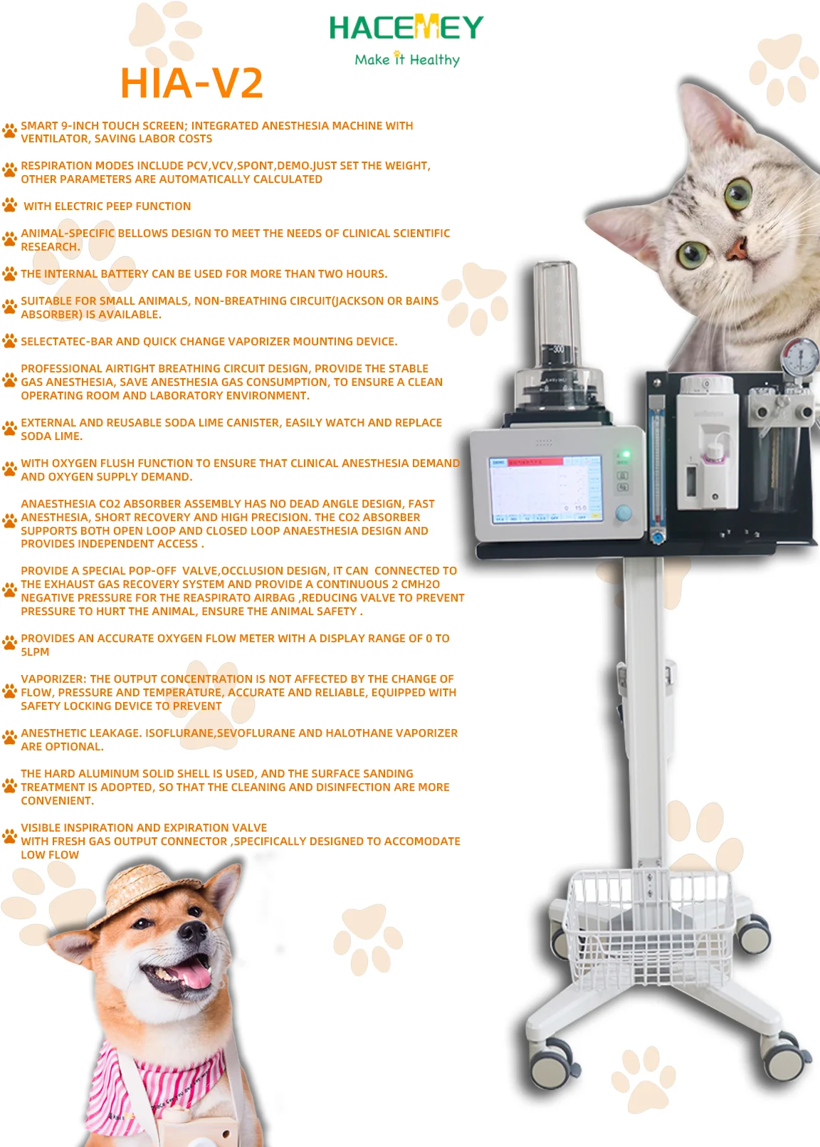 Hacemey Automatic ICU Veterinary surgical Anesthesia machine Vaporizer Anesthesia System For Vet