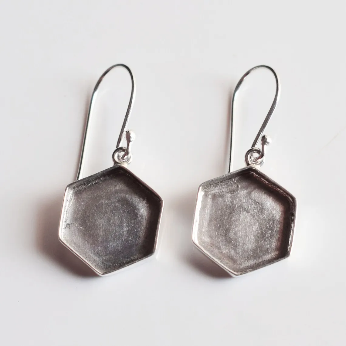 Blank Setting Pair Of Earring Collet 3x3 To 30x30 MM Hexagon Shape Gemstone Bezel Cup Blank 925 Sterling Silver Earring Collet
