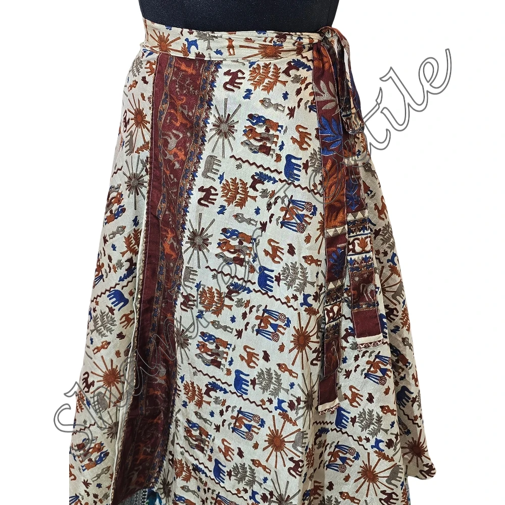 Indian Vintage 2 Layer Magic Hippie Sari Silk Wrap Skirts For Casual Wear Skirt Indian Vintage Recycled Silk Reversible Skirt