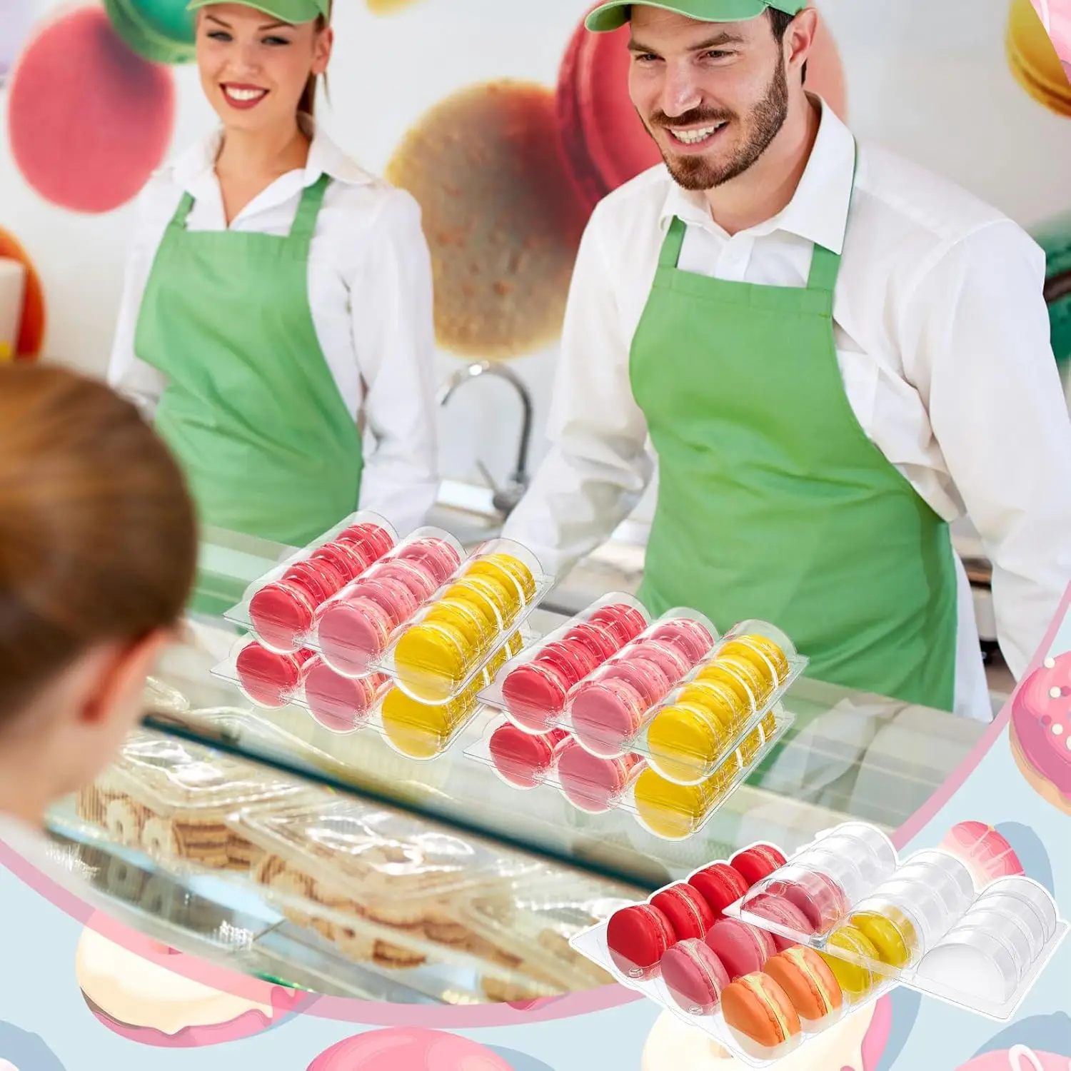 Plastic Macaron Gift Packaging Plastic Tray Macaroon Packaging Pastry Display Trays