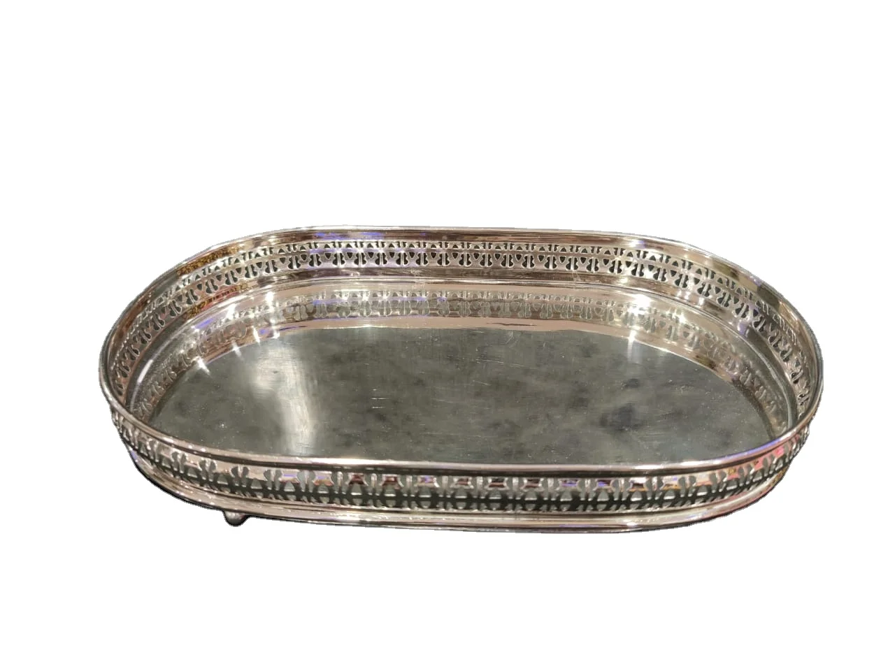 Fancy design square hammered tray with silver fancy brass handle fruit tray