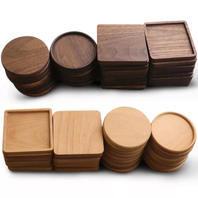 Wooden coaster non-slip cup mat square round solid wood tea cup holder Drink pot Tea Coffee Cup plain blank Wooden Coaster