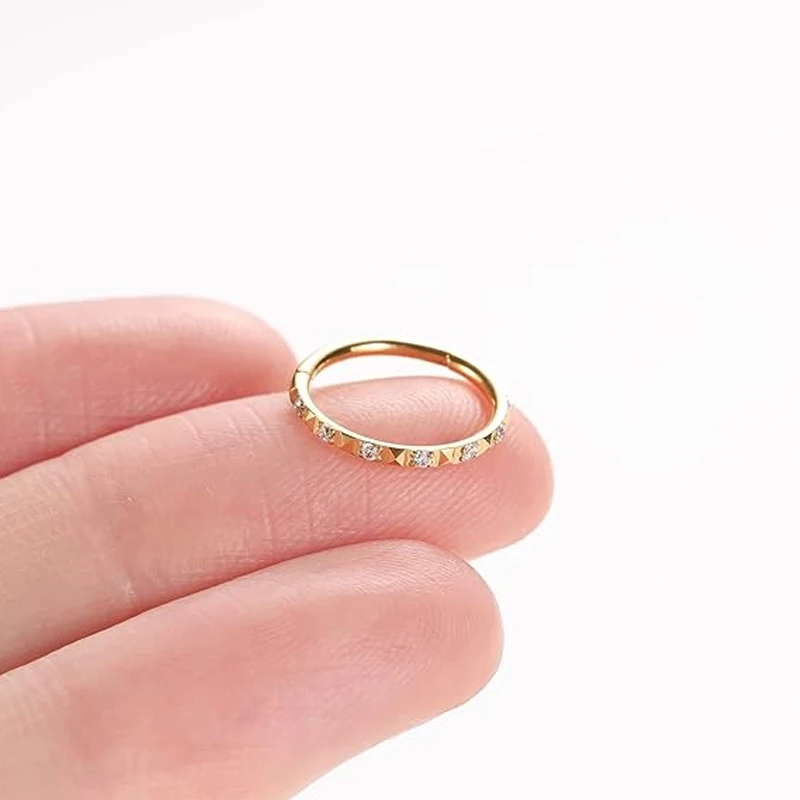 Titanium Square Cut Body Jewelry Inlaid with Round Zircon Hinged Septum Ring Nose Ear Cartilage Piercings Made G23 Material