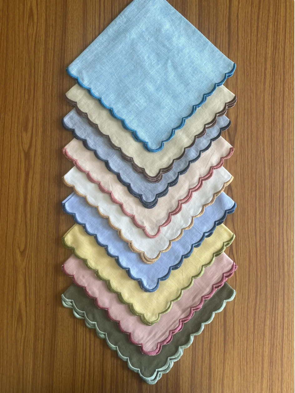 Mix Match Pure Linen Napkins Embroidered Scallops Wedding Events Parties Home 9x9' Cocktail 18x18' Dinner Sizes Unique Gifts