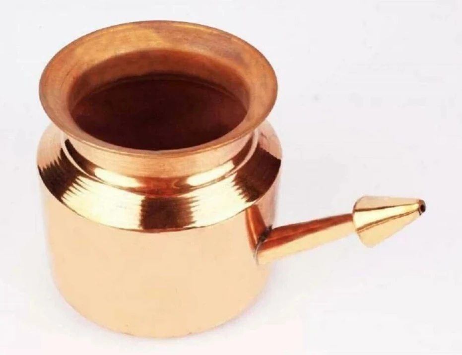 Pure Copper Neti Lota Ramjhara Prayer Kalash with Tongue Cleaner Pure Copper Hindu Handmade Pooja Item Pot 300ml/10 FL OZ