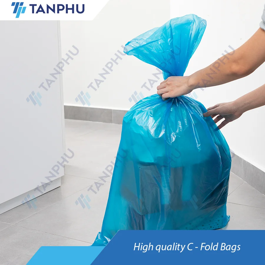 PE Plastic Packaging Material Flat C-Fold Bag Trash Bin Can Liners Viet Nam Mill
