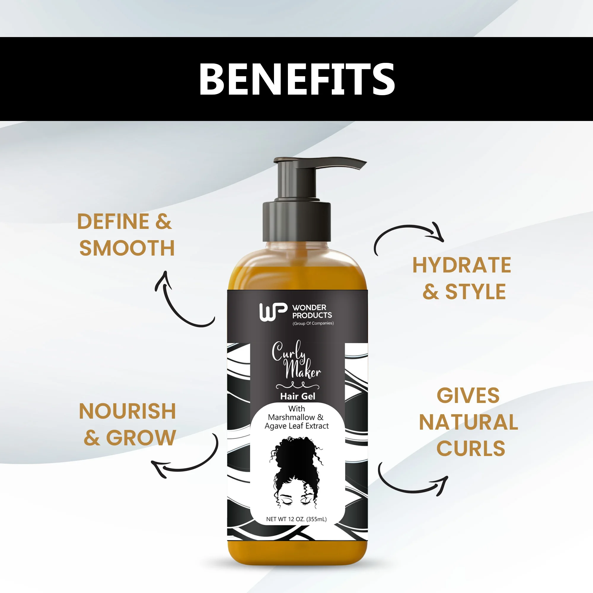 Best Selling CURLY MAKER HAIR GEL 355 ML for all hair types at low prices with customized logo private label