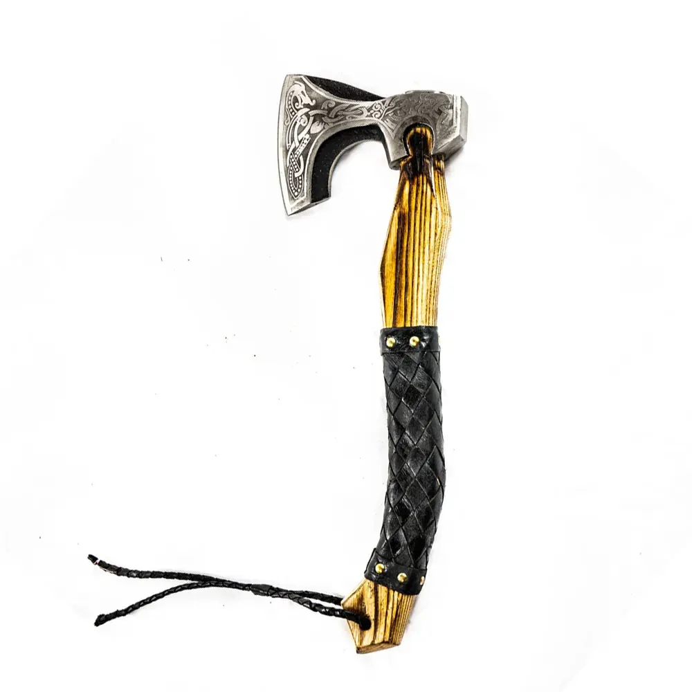Wholesale Wooden Handle Axes Head Stainless Steel Splitting Hatchet with Sheath Outdoor Camp Survival Felling Axe