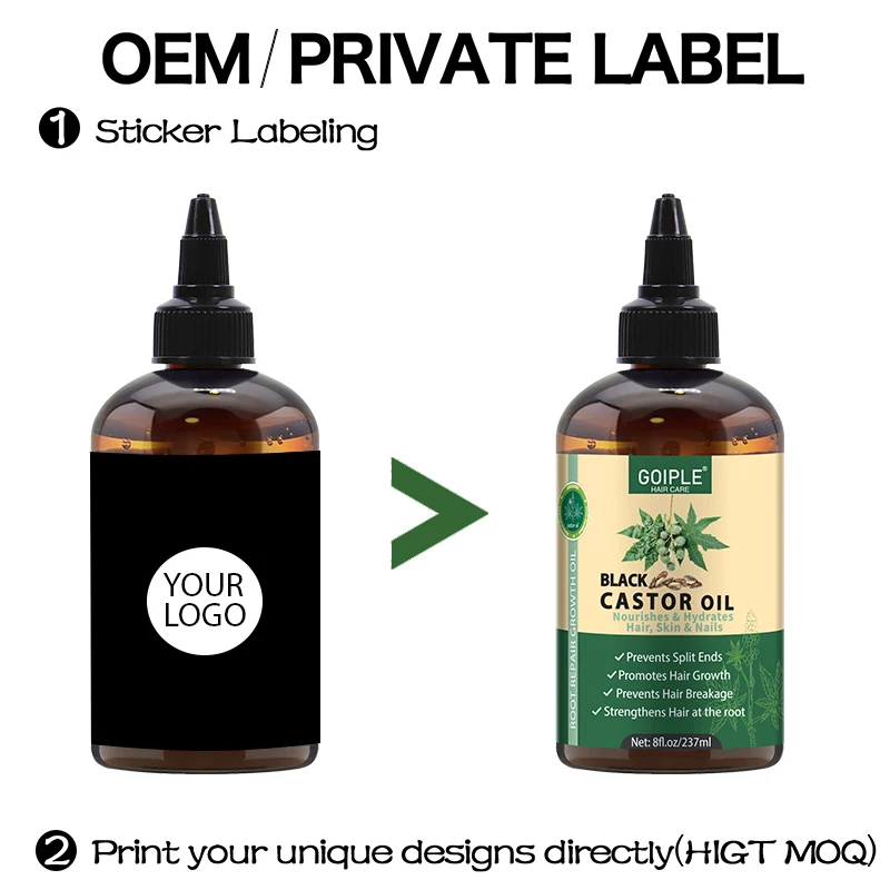 Private Label Natural Pure Jamaican Black Castor Essential Oil Cold Pressed Unrefined for Scalp Treatment Hair Growth Care Serum