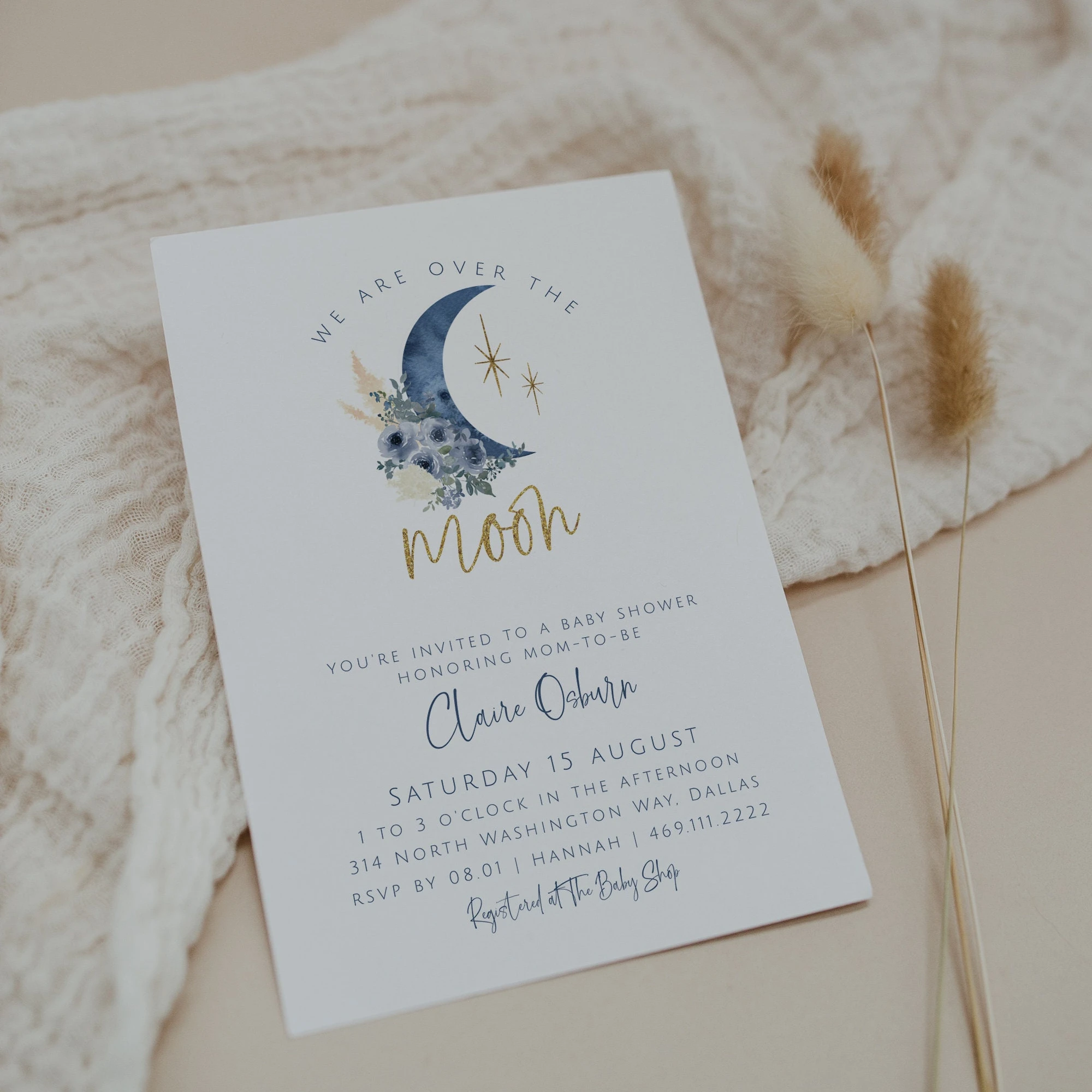 Template Celestial Baby Shower Invitation We Are Over the Moon Baby Shower Boho BabyShower Invite