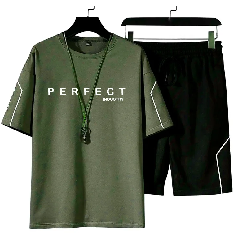 High quality Solid color men,s t shirt and short set / men 2 piece summer fashion short sleeve t shirts with custom logo