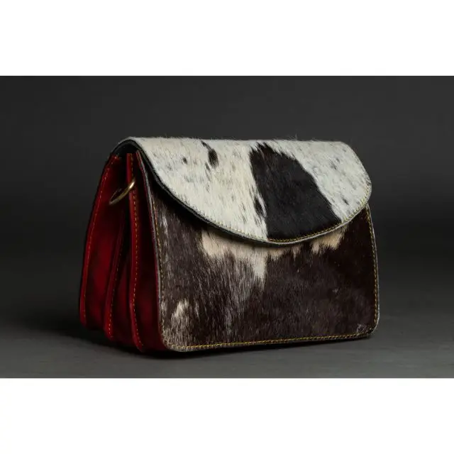 Brown and White Leather Sling Bag Large Cowhide Bag Cow Hide Leather Bag Premium Quality