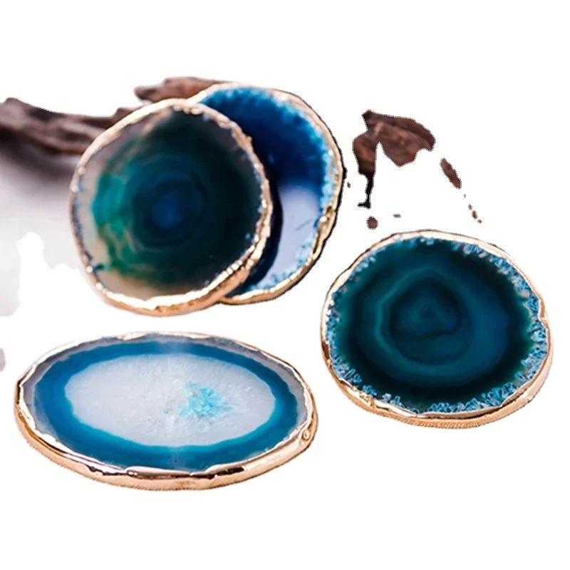 Coaster Blue Agate Coasters Wholesale Price Agate For Sell Mats Pad For Cup Holders Natural Stone Agate Coaster OEM