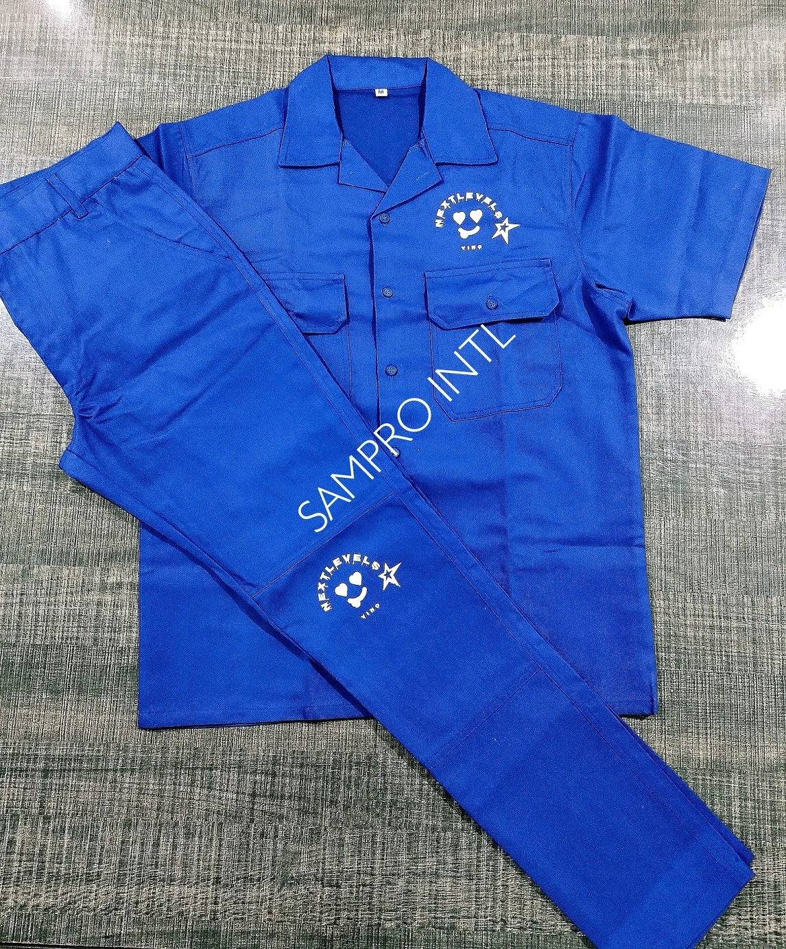 Wholesale OEM new  Arrival royal blue Cotton Made Custom Workwear Working Uniform Dicki Suits New Short Sleeve 2 Piece Mens set