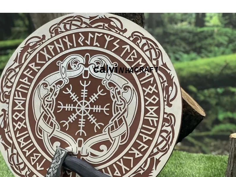 Viking Shield The Helm of Awe With Dragon and Runes Viking Shield Vegvisir Viking Symbol Axe  Wall Decorative CHSW0052