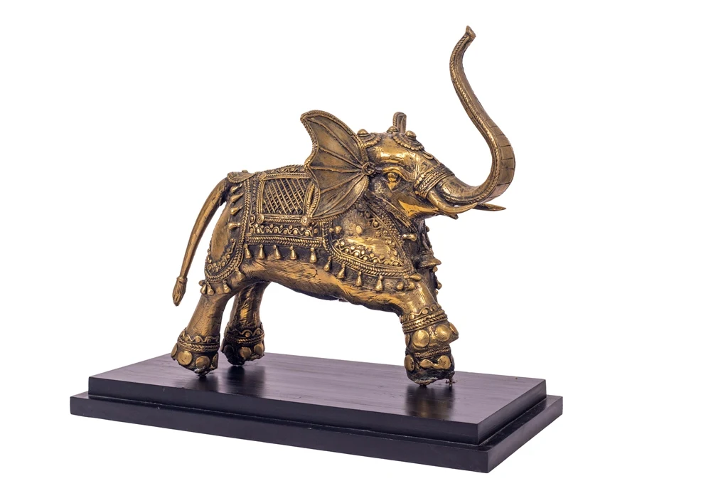 BRASS SUPERFINE ELEPHANT WITH GANESHA AND ANIMALS DHOKRA ART