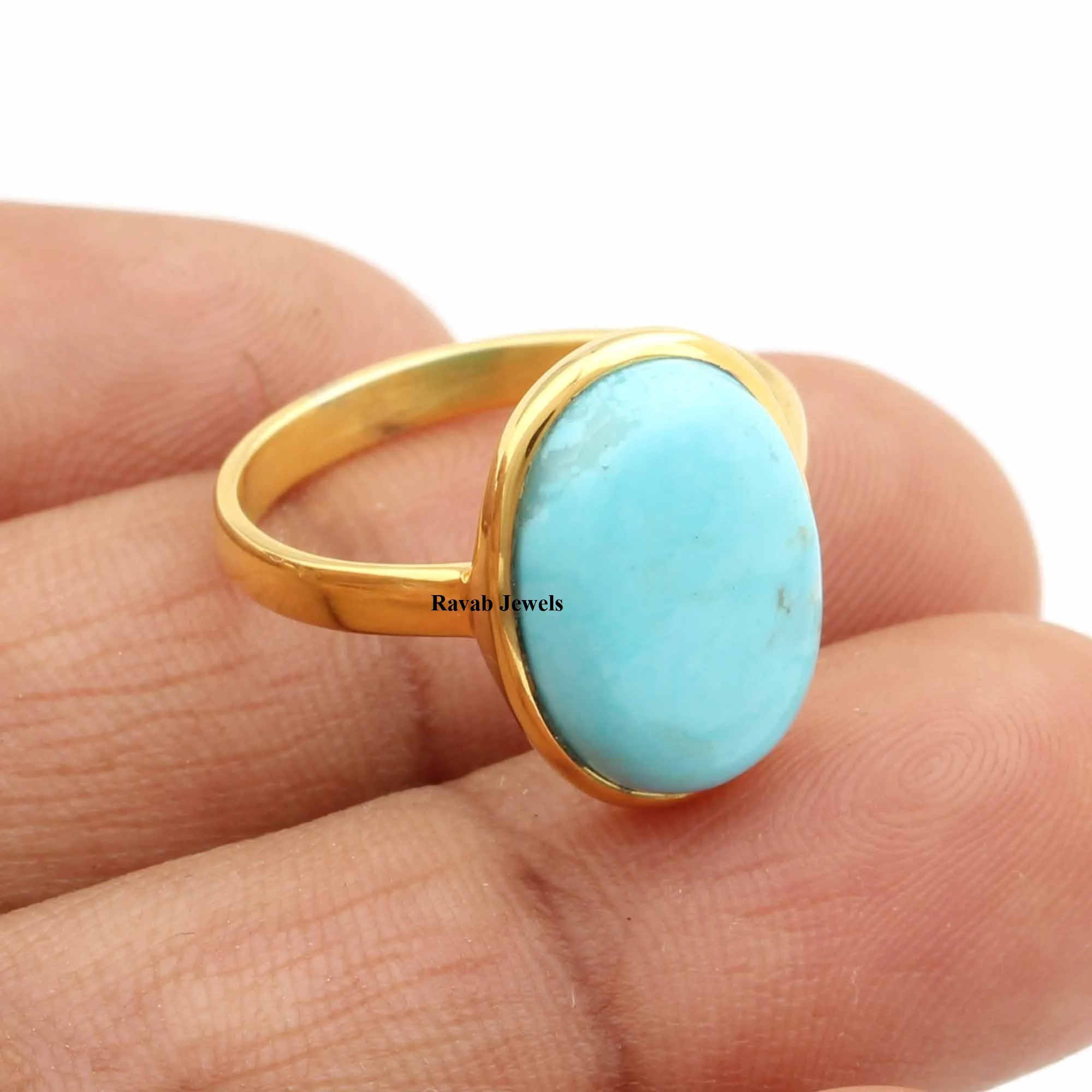 RJR0257 High Grade Quality Genuine Silver Jewelry Eternity Vermeil Oval 12x16mm Turquoise Partywear 925 Sterling Silver Ring