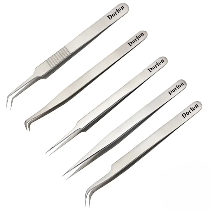 Professional High Quality Eyelash Tweezers Stainless Steel Custom Logo Russian Volume Curved Straight Pointed Angled Tweezers
