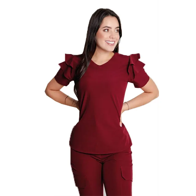2024 Fashion Factory Direct frosted uniform beauty salon set Lotus sleeve Dentist scrubs nurses uniform sets uniform nurse